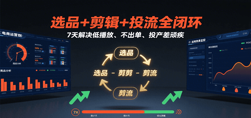 选品+剪辑+投流全闭环,7天解决低播放、不出单、投产差顽疾 选品+剪辑+投流全闭环,7天解决低播放、不出单、投产差顽疾