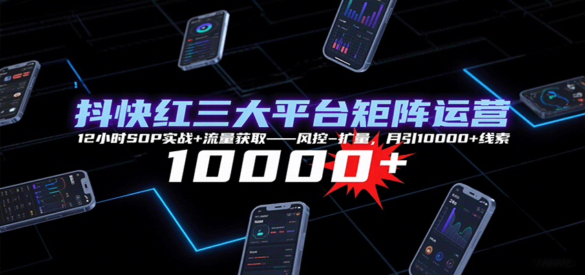 抖快红三大平台矩阵运营,12小时SOP实战+流量获取-风控-扩量,月引10000+线索 抖快红三大平台矩阵运营,12小时SOP实战+流量获取-风控-扩量,月引10000+线索