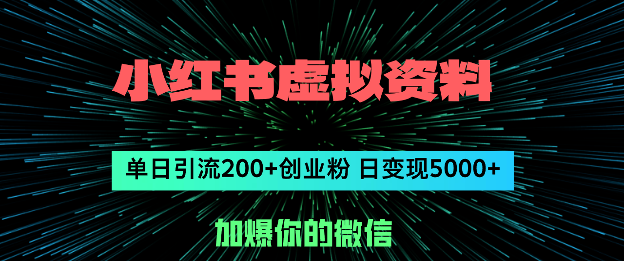 小红书虚拟资料日引流200+创业粉，单日变现5000+_天恒副业网