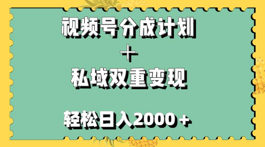 视频号分成计划＋私域双重变现，轻松日入1000＋，无任何门槛，小白轻松上手_天恒副业网