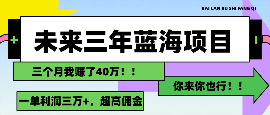 未来三年，蓝海赛道，月入3万+_天恒副业网