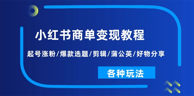 小红书商单变现教程：起号涨粉/爆款选题/剪辑/蒲公英/好物分享/各种玩法_天恒副业网