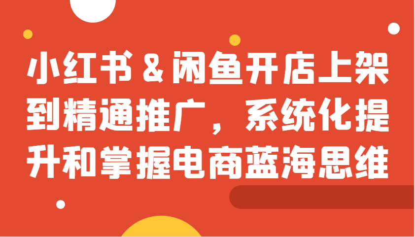 小红书&闲鱼开店上架到精通推广，系统化提升和掌握电商蓝海思维_天恒副业网