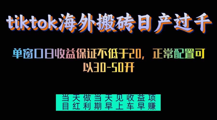 （13079期）tiktok海外搬砖项目单机日产过千当天做当天见收益_天恒副业网