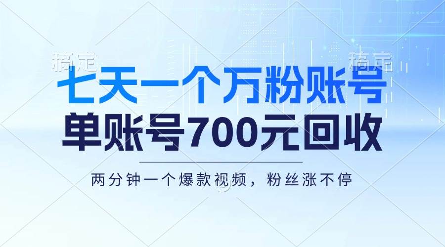 （13062期）七天一个万粉账号，新手小白秒上手，单账号回收700元，轻松月入三万＋_天恒副业网