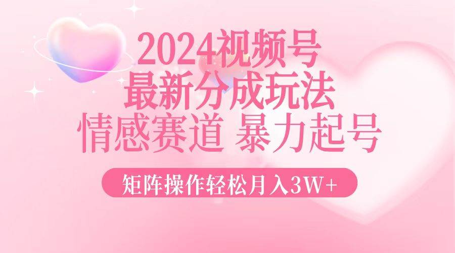 （12922期）2024最新视频号分成玩法，情感赛道，暴力起号，矩阵操作轻松月入3W+_天恒副业网