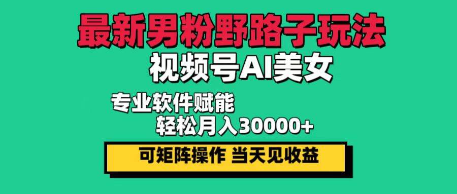 （12909期）最新男粉野路子玩法，视频号AI美女，当天见收益，轻松月入30000＋_天恒副业网