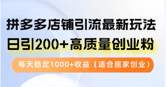 （12893期）拼多多店铺引流最新玩法，日引200+高质量创业粉，每天稳定1000+收益（…_天恒副业网