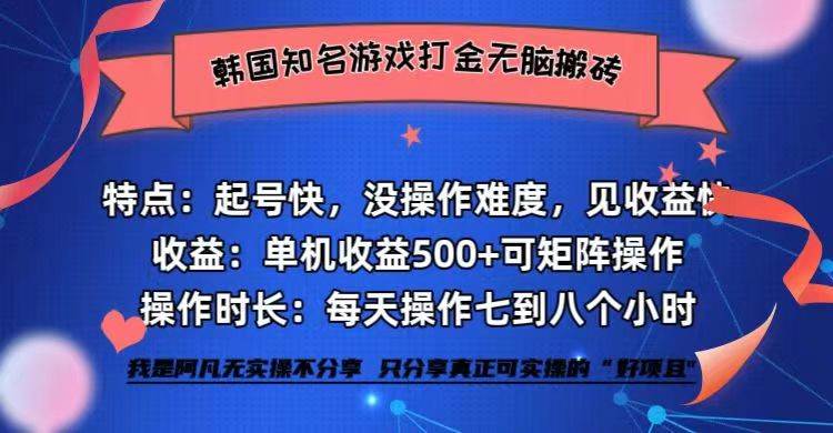 （12852期）韩国知名游戏打金无脑搬砖单机收益500+_天恒副业网