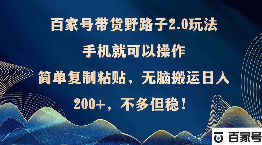 （12804期）百家号带货野路子2.0玩法，手机就可以操作，简单复制粘贴，无脑搬运日…_天恒副业网