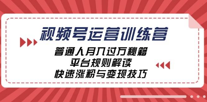 （12722期）视频号运营训练营：普通人月入过万秘籍，平台规则解读，快速涨粉与变现…_天恒副业网