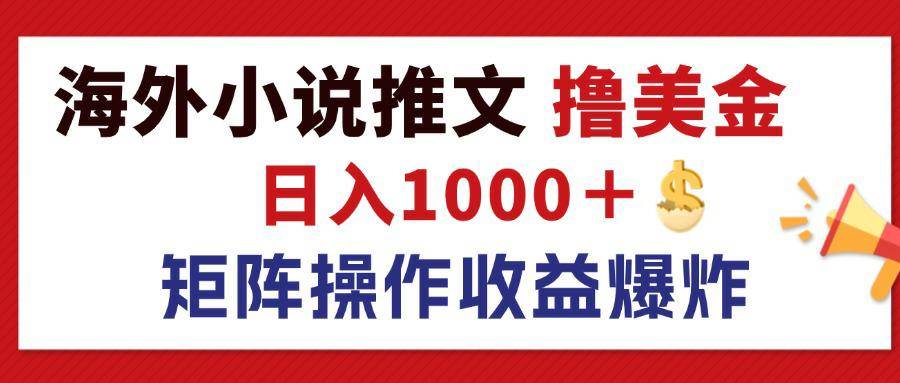 （12333期）最新海外小说推文撸美金，日入1000＋蓝海市场，矩阵放大收益爆炸_天恒副业网