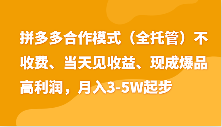 最新拼多多模式日入4K+两天销量过百单，无学费、老运营代操作、小白福利_天恒副业网