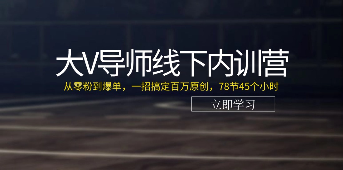 大V导师线下内训营：从零粉到爆单，一招搞定百万原创（78节45个小时）_天恒副业网