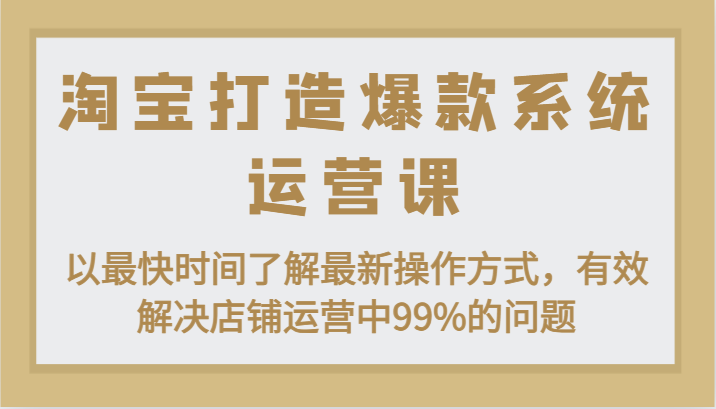 淘宝打造爆款系统运营课：以最快时间了解最新操作方式，有效解决店铺运营中99%的问题_天恒副业网