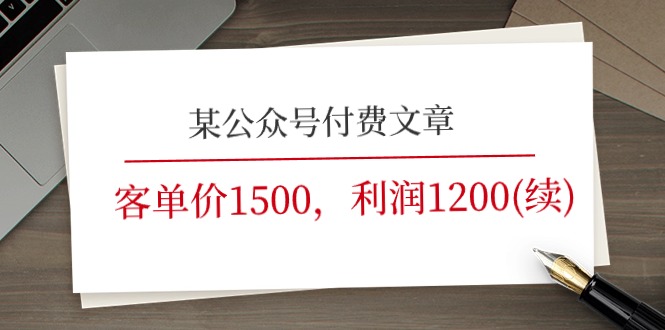 某公众号付费文章《客单价1500，利润1200(续)》市场几乎可以说是空白的_天恒副业网