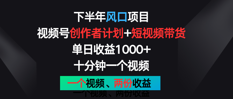 下半年风口项目，视频号创作者计划+视频带货，单日收益1000+，一个视频两份收益_天恒副业网