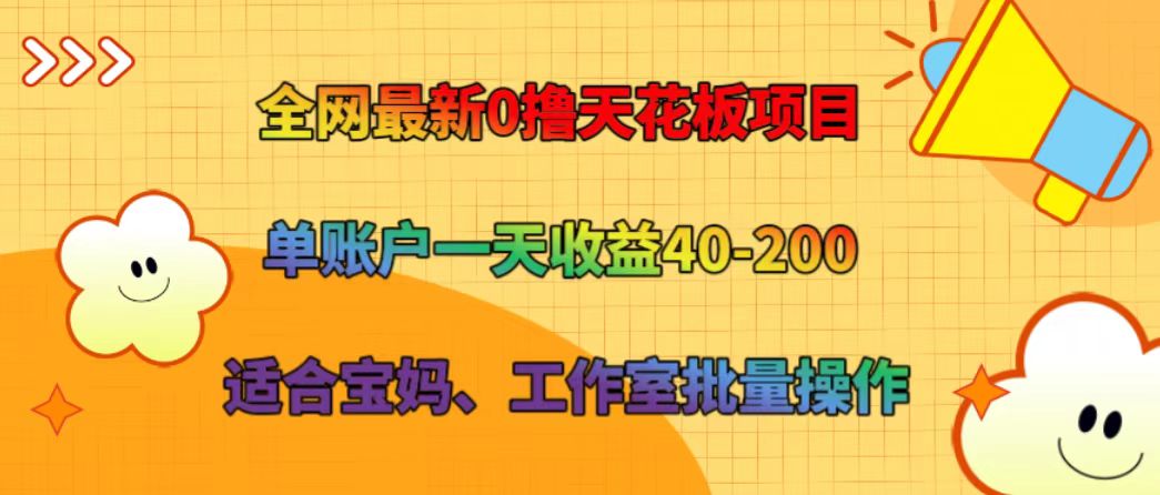 全网最新0撸天花板项目单账户一天收益40-200适合宝妈、工作室批量操作_天恒副业网