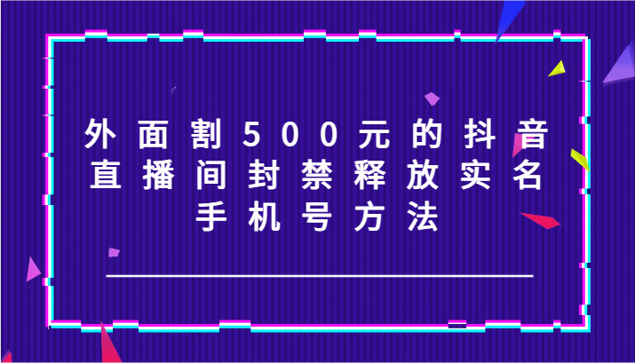 外面割500元的抖音直播间封禁释放实名/手机号方法！_天恒副业网