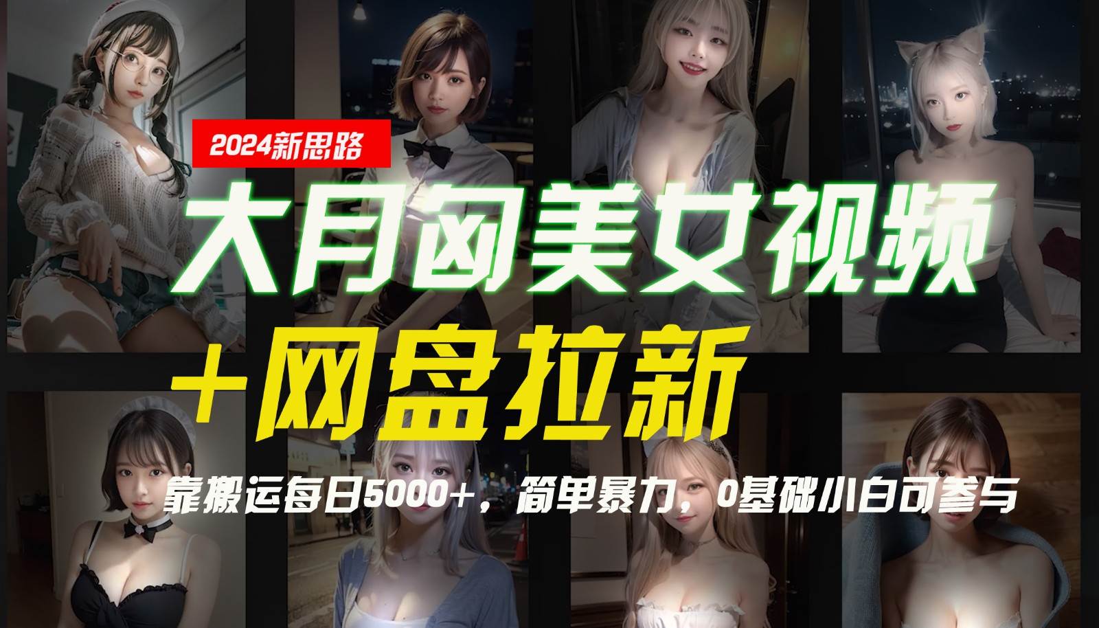 【新思路】大月匈美女视频+网盘拉新，靠搬运每日5000+，简单暴力，0基础小白可参与_天恒副业网