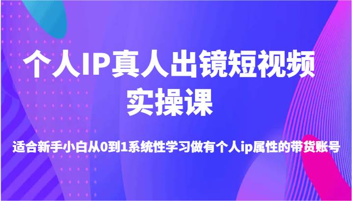 个人IP真人出镜短视频实操课-适合新手小白从0到1系统性学习做有个人ip属性的带货账号_天恒副业网