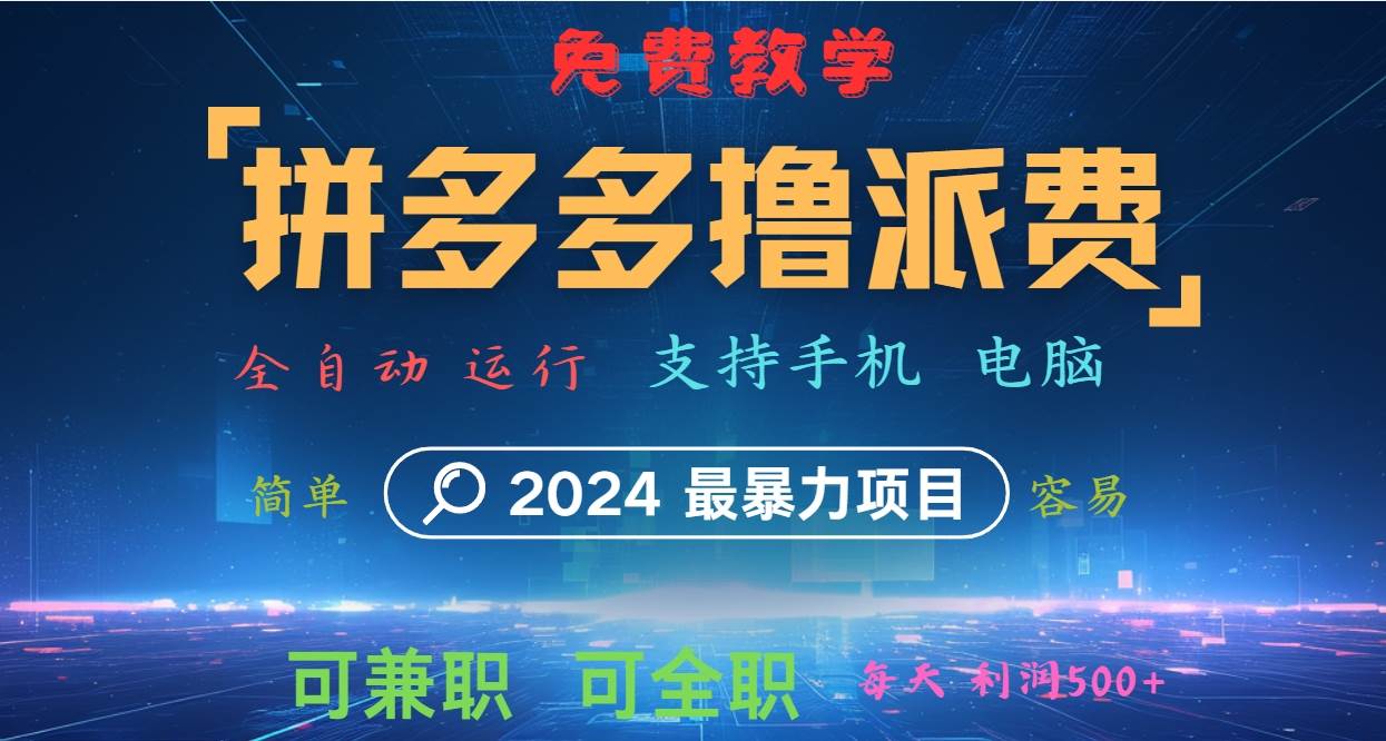 拼多多撸派费，2024最暴利的项目。软件全自动运行，日下1000单。每天利润500+，免费_天恒副业网