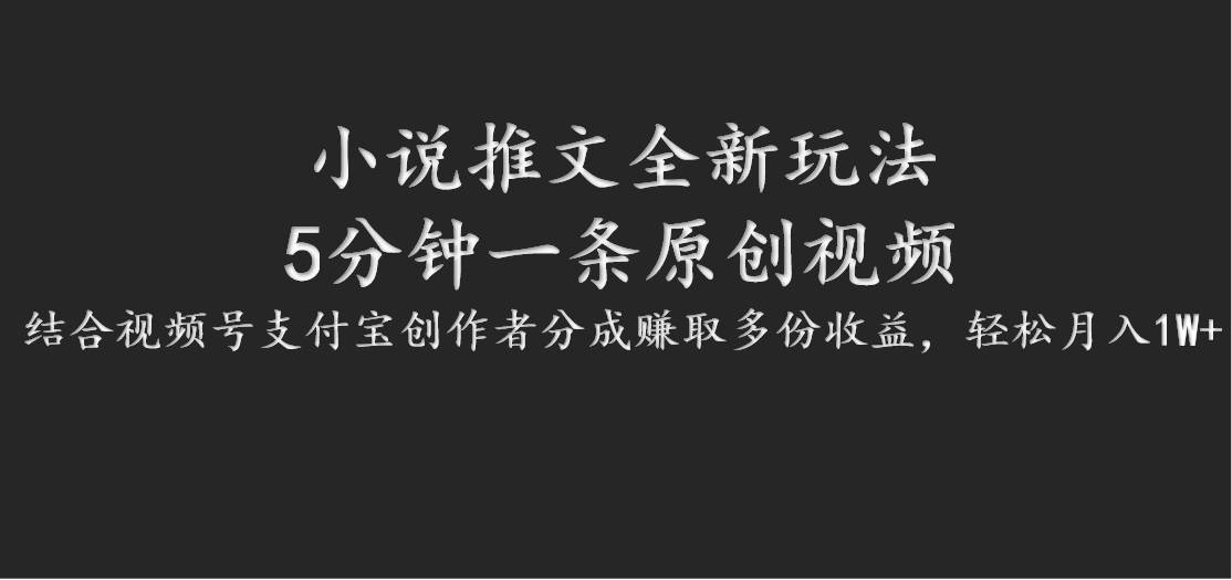 小说推文全新玩法，5分钟一条原创视频，结合视频号支付宝创作者分成赚取多份收益_天恒副业网