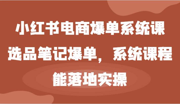 小红书电商爆单系统课-选品笔记爆单，系统课程，能落地实操_天恒副业网