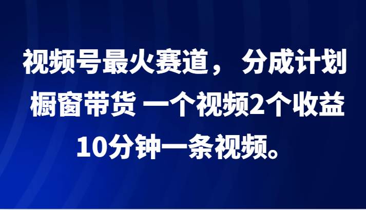 视频号最火赛道，分成计划，橱窗带货，一个视频2个收益，10分钟一条视频。_天恒副业网