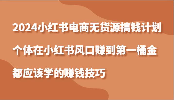 2024小红书电商无货源搞钱计划，个体在小红书风口赚到第一桶金应该学的赚钱技巧_天恒副业网