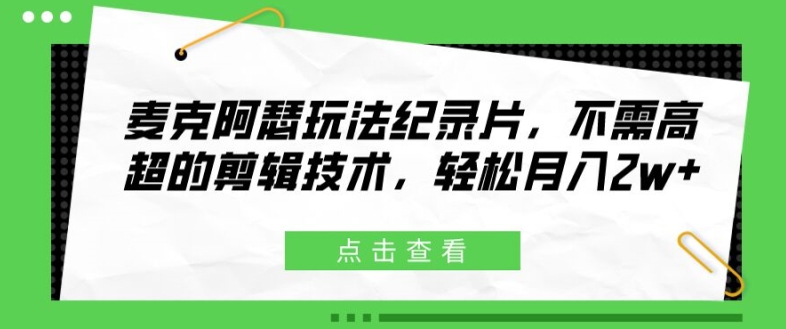 麦克阿瑟玩法纪录片，不需高超的剪辑技术，轻松月入2w+_天恒副业网