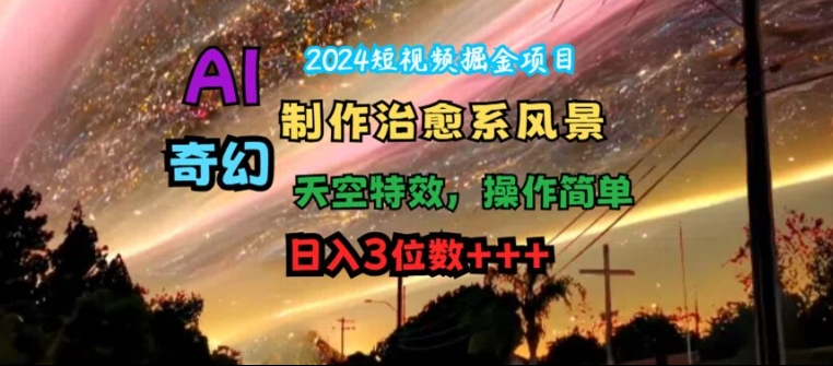 2024短视频掘金项目，AI制作治愈系风景，奇幻天空特效，操作简单，日入3位数_天恒副业网