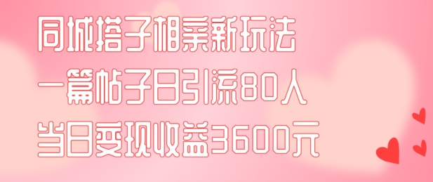 同城搭子相亲新玩法一篇帖子引流80人当日变现3600元(项目教程+实操教程)_天恒副业网