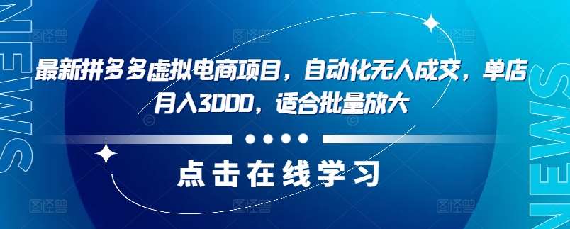 最新拼多多虚拟电商项目，自动化无人成交，单店月入3000，适合批量放大_天恒副业网