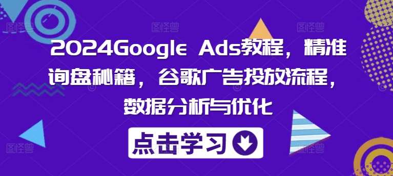 2024GoogleAds教程，精准询盘秘籍，谷歌广告投放流程，数据分析与优化_天恒副业网