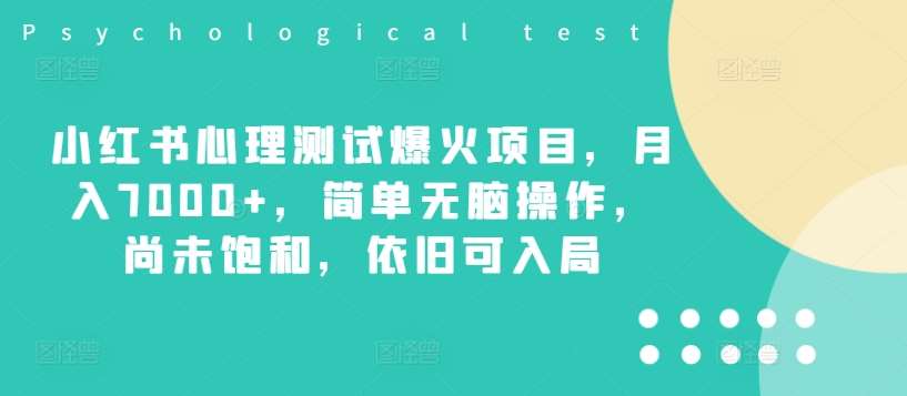 小红书心理测试爆火项目，月入7000+，简单无脑操作，尚未饱和，依旧可入局_天恒副业网