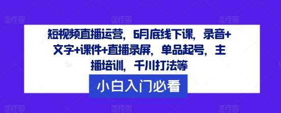 短视频直播运营，6月底线下课，录音+文字+课件+直播录屏，单品起号，主播培训，千川打法等_天恒副业网