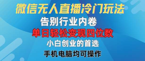 微信无人直播冷门玩法，告别行业内卷，单日轻松变现四位数，小白的创业首选【揭秘】_天恒副业网