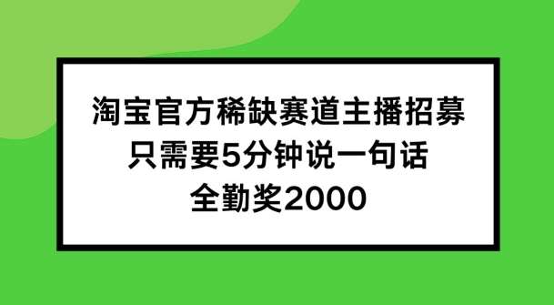 淘宝官方稀缺赛道主播招募，只需要5分钟说一句话，全勤奖2000【揭秘】_天恒副业网