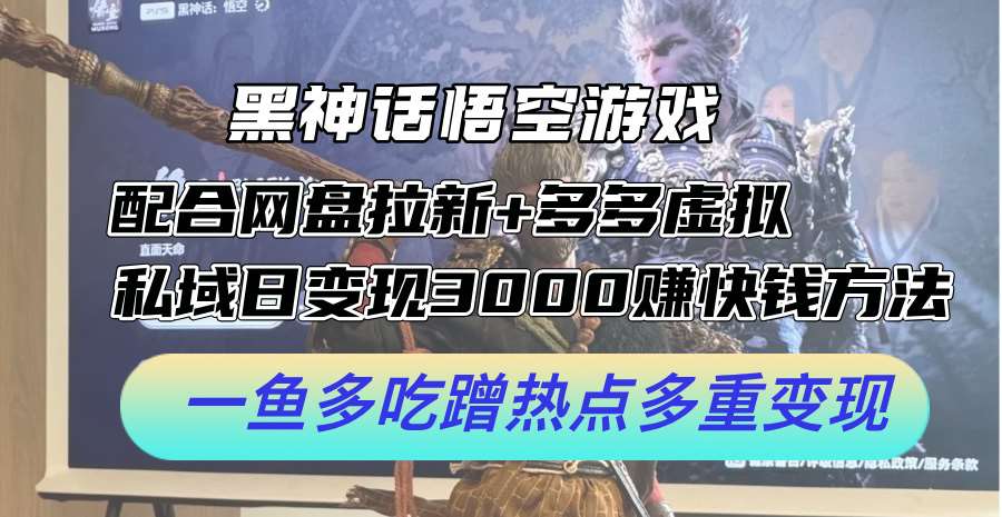 黑神话悟空游戏配合网盘拉新+多多虚拟+私域日变现3k+赚快钱方法，一鱼多吃蹭热点多重变现【揭秘】_天恒副业网