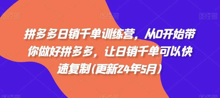 拼多多日销千单训练营，从0开始带你做好拼多多，让日销千单可以快速复制(更新24年8月)_天恒副业网