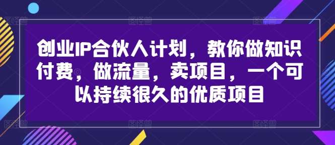 创业IP合伙人计划，教你做知识付费，做流量，卖项目，一个可以持续很久的优质项目_天恒副业网