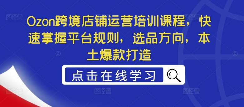 Ozon跨境店铺运营培训课程，快速掌握平台规则，选品方向，本土爆款打造_天恒副业网