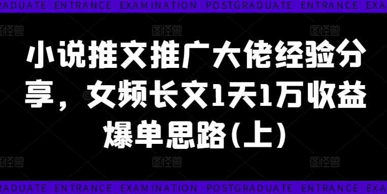 小说推文推广大佬经验分享，女频长文1天1万收益爆单思路(上)_天恒副业网