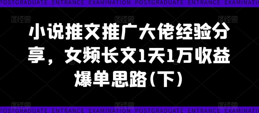 小说推文推广大佬经验分享，女频长文1天1万收益爆单思路(下)_天恒副业网