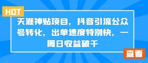 天涯神贴项目，抖音引流公众号转化，出单速度特别快，一周日收益破千_天恒副业网