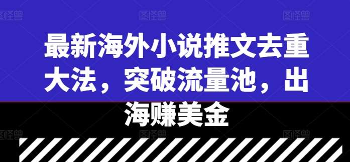 最新海外小说推文去重大法，突破流量池，出海赚美金_天恒副业网