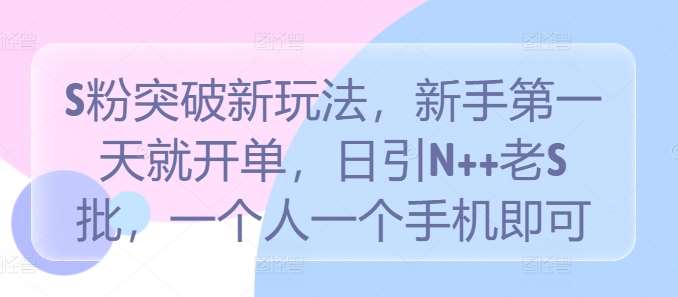 S粉突破新玩法，新手第一天就开单，日引N++老S批，一个人一个手机即可【揭秘】_天恒副业网