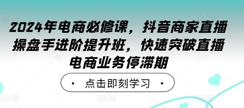 2024年电商必修课,抖音商家直播操盘手进阶提升班,快速突破直播电商业务停滞期_天恒副业网