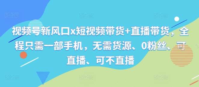 视频号新风口x短视频带货+直播带货，全程只需一部手机，无需货源、0粉丝、可直播、可不直播_天恒副业网